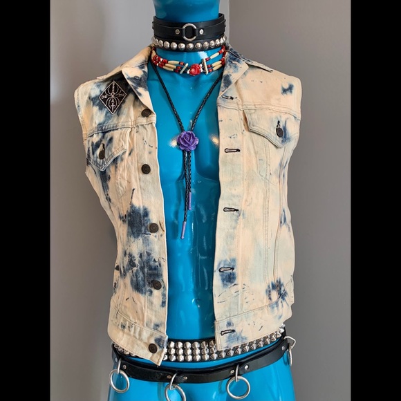 Vintage bleached Punk denim Vest - Picture 1 of 8